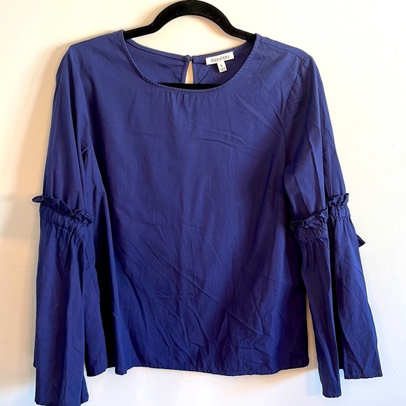 dizzylizzy Navy Blue Bell Sleeve Blouse with Keyhole and Bows - Picture 1 of 6